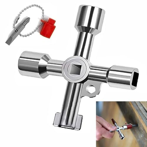 Dolaso Silver Four-in-One Radiator Key 4-Way Multifunctional Key, Universal Square Key, Control Cabinet Key,Meter Box Key, Triangular Key, utilities Key for Electric Water Gas Meter Box Cabinet Key