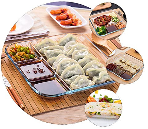 MAGICLULU 1pc Sub-grid Platte Wärme-beständig Glas Platte Für Obst Snack Steak Snack Lebensmittel Container