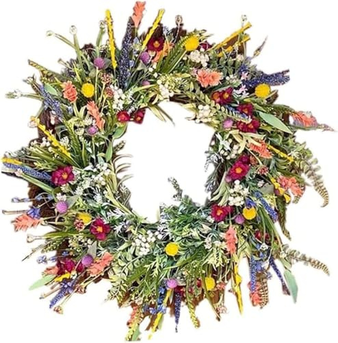 Türkranz für Außen, Frühling Sommer Wildblume Kranz, Dekorative Mehrzweck-Girlande Frühlingkranz，Bunt Türkranz Frühling für Frühling Innen Außen Cafe Garten Deko