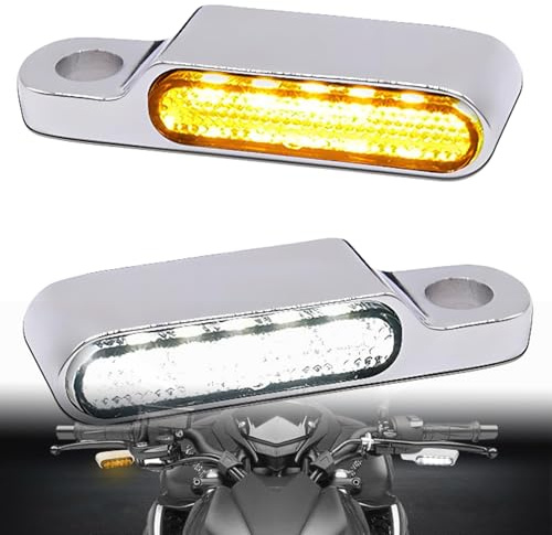 DREAMIZER 6 LED Blinker Motorrad 12V Mini Amber Weiß Licht Zweifarbiger Blinker E geprüft E24 Universal Blinker Kompatibel mit Harley Honda Kawasaki Suzuki Triumph Yamaha, 2 Stück