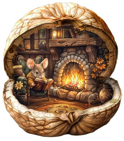 Wooden Puzzles for Adults, 265pcs Mouse's Walnut House Wood Puzzle Adult, Unique Animal Shape Jigsaw Puzzles with Wood Box, Christmas Birthday Gifts for Family Friend (34 * 30.3cm)