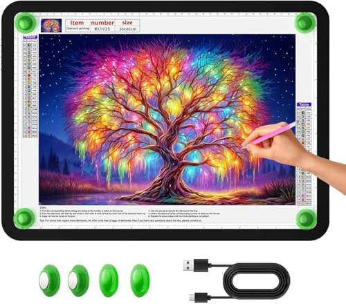 Zocelight A3 ljusbord, (42 x 34 cm) stor ljusplatta, 6 000 lux ultrabright ljusplatta med sidoknappar och magnetisk funktion, 3 färger och 6 stegs dimning, ljusplattor för diamantbilder, skisser