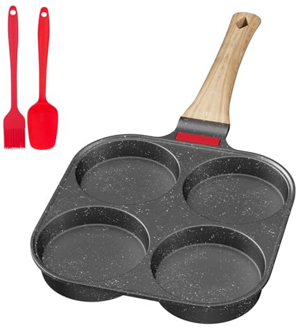 Traxenta Padella Pancake, Antiaderente Padelle, Pentola Pancakes, Piastra a 4 Stampi, Stampo Maker, Frittata in Alluminio per Colazione Hamburger Uova Fritte, per Induzione e Gas (Grigio)