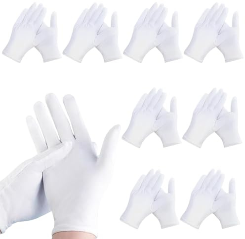 AXERHK Baumwollhandschuhe Weiß,Baumwollhandschuhe,8 Paar Weich Weiße Handschuhe für Trockene Hände Feuchtigkeitspflege SPA Handpflege