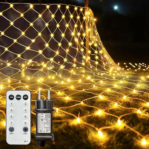 Lichternetz Außen, 6,5 m x 1,5M 360 Weihnachten Lichterkette Außen Netz mit Stecker, Fernbedienung & Timer 8 Modi ,Warmweißes Lichterketten Netz Weihnachten für Innen Büsche Garten Zimmer Balkon Wand