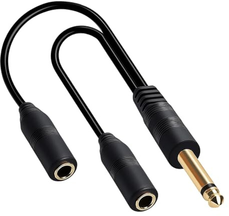 Cavo Splitter Jack 6,35 mm TRS Stereo Maschio a Doppio Jack 6,35 mm TRS Stereo Femmina, Cavo Sdoppiatore Cuffie in Y - 30 cm, Audio Alta Qualità per Cuffie, Amplificatori, Jack Chitarra Elettrica