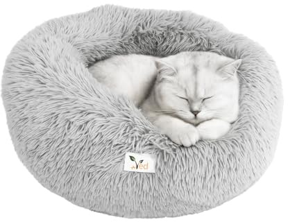 Ved Beruhigendes Haustierbett– Flauschiges Donut-Kissen für Hunde & Katzen, Weiches, waschbares, rundes Plüschbett mit Rutschfester Unterseite, Hellgrau (50 x 50 x 20 cm (L x W x H))