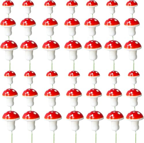 42 pcs Mushroom Cake Decorations Tiny Mushrooms fairy cake toppers mini mushrooms fairy garden mushrooms ornaments Dollhouse Micro Landscape Home Party Decoration anniversary Happy Birthday Party
