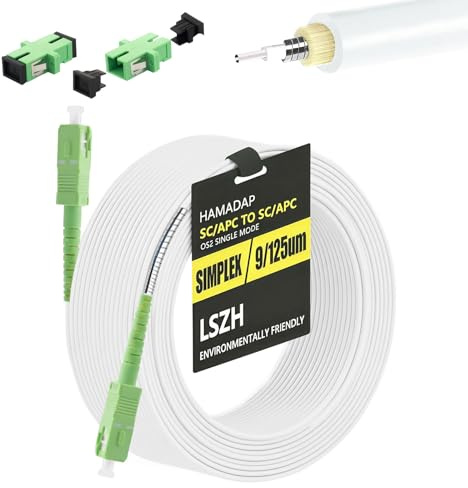 Hamadap 82FT SC/APC Armored Fiber Optic Internet Cable with 2 Couplers | Pet Proof Single Mode Patch Cord for AT&T Fiber, Verizon Fios, Google, OS2 Modem Replacement, Relocation & Extension Kit