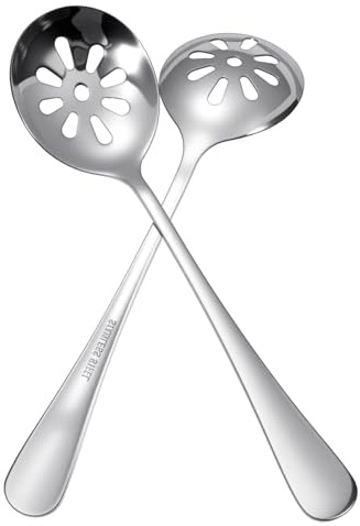 2Pcs Slotted Spoon Stainless Steel Slotted Spoons for Cooking Serving Spoons 7.8 Inch Strainer Spoon for Buffets Restaurants Kitchens for Soups Dips Cereals(10 Holes)