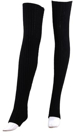 Generisch Thermopflaster 31.5 Inch Length Leg Knit Over The Knee Extra Long Winter Soft Thick Thigh High Footless Socks For Women Fußbodenheizung (Black, One Size)