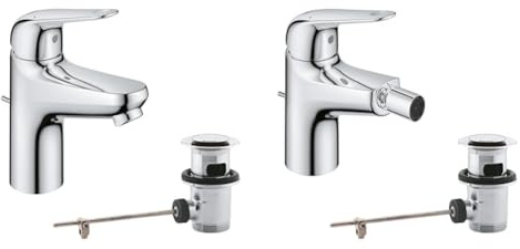 GROHE Set Swift Miscelatore monocomando per lavabo, Taglia S, cromo, 24316001 + GROHE Swift Miscelatore monocomando per bidet, cromo, 24332001
