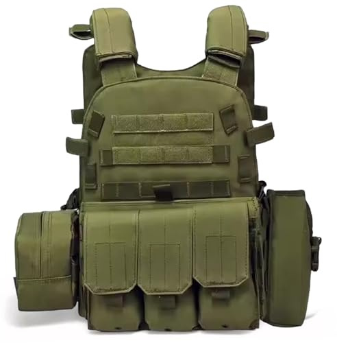 Peosaard , Gilet Airsoft, Paintball réglable pour l'entraînement, la sécurité de la police, la chasse, vert armée, porte-plaque