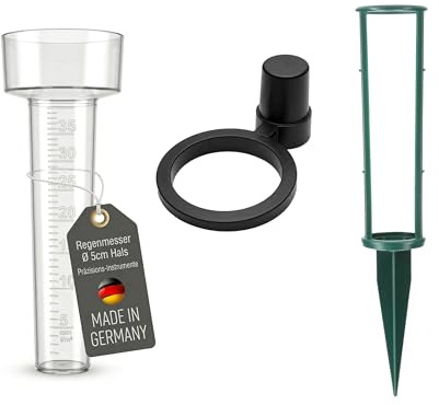 Lantelme Regenmesser transparent mit Erdspieß und Stielhalter – Niederschlagsmesser für Garten & Rasenbewässerung – Regenwassermesser aus Kunststoff mit transparenter Skala, 24 cm