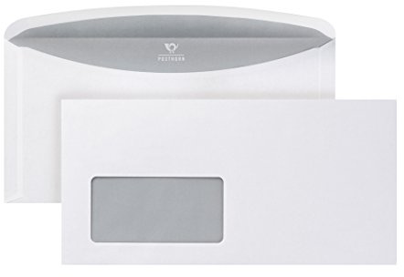 POSTHORNvelox Briefumschlag C6/5 (1000 Stück), nassklebende Fenster-Briefumschläge mit außenliegenden Seitenklappen, weiße Kuvertierhüllen mit grauem Innendruck, 114 x 229 mm, 80g/m² | nassklebende Fenster-Briefumschläge mit außenliegenden Seitenklappen - weiße Kuvertierhüllen mit grauem Innendruck