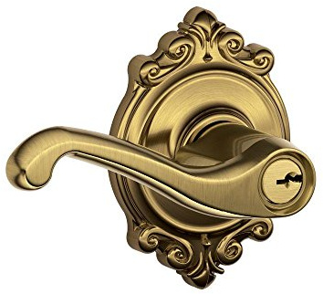 SCHLAGE Flair Keyed Entry Door Handle, Reversible, Antique Brass