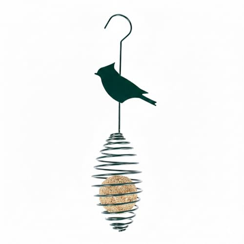 HOMESCAPES Meisenknödelspender, Vogelfutterstation mit rundförmiger Metallfeder, Meisenknödelhalter mit Buchfink-Silhoutte, 35,2 cm