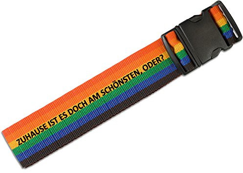 Koffergurt Regenbogen: ZUHAUSE IST ES DOCH AM SCHÖNSTEN, ODER?, passend für alle Koffer