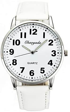 Men Women Casual Simple Black White Leather Deals Large Numbers Analog Quartz Wrist Watch