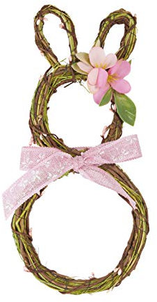 HEITMANN DECO Türkranz Hase mit Schleife und Blume - Tischdeko, Fensterdeko, Wanddeko - Frühling, Ostern, Osterdeko - Natur, Rosa, 32 x 14 x 2 cm