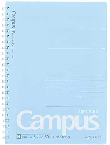 KOKUYO Spiral Lined Notebook, 8.3'' x 5.8'' Pastel Journal A5 Campus Soft Ring Notebooks with Dot 6 mm Ruled, 50 Sheets, Blue 1 Subject Notebook, Note Taking for School. Japan Import (SU-S131BT-B)