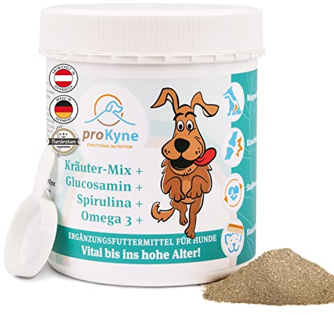 proKyne Funktionell NUTRITION 450 g pulver kosttillskott för hund | multivitaminer för hundar | för hundgodis | hundtillbehör | immunförsvaret stärker leder hund vitamin E | behandling hund