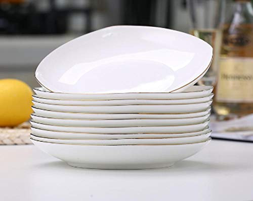LMMJYF 8 Pouces Phnom Penh Pur Blanc os Porcelaine Assiette à dîner ménage en céramique Assiette 4/6/10 pièces Ensemble-Assiette Creuse carrée 8 Pouces 10