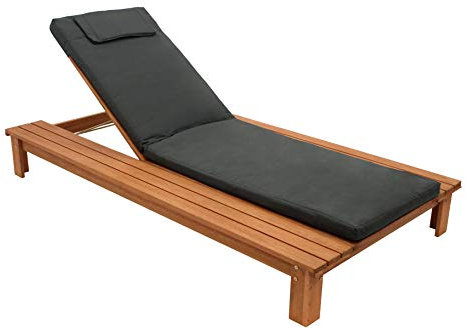 DEGAMO Gartenliege Cancun aus Eukalyptusholz geölt, Maße 201x105cm, mit Polsterauflage dunkelgrau, witterungsbeständig, Outdoor