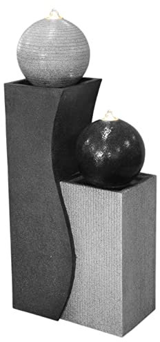 Dehner Gartenbrunnen Ying Yang mit LED Beleuchtung, ca. 94 x 41.5 x 24 cm, Polyresin, grau