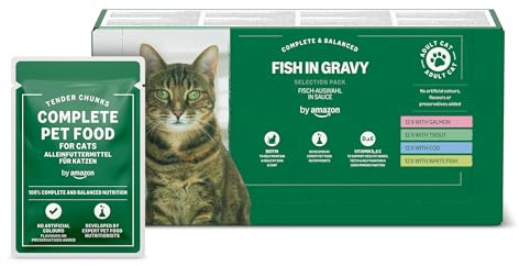 by Amazon Aliment Complet pour Chats Adultes, Sélection au Poisson en Sauce, 4.8 kg, 48 Lot de 100g