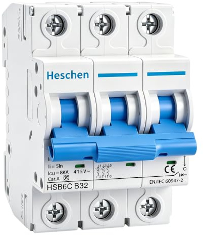 Heschen Leitungsschutzschalter HSB6C, 32 Ampere Strom, 3-polig, Typ B, 6 kA Schaltleistung, DIN-Schienenmontage