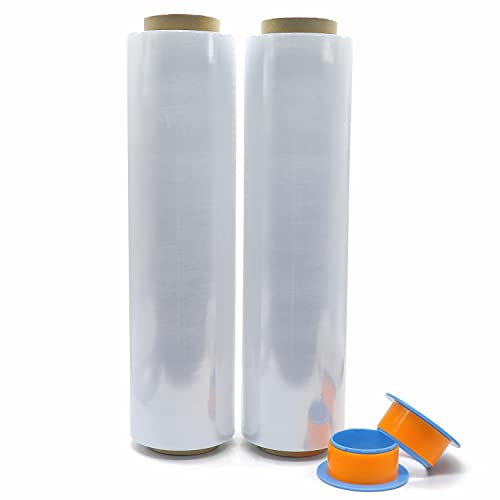 Strechfolienrolle Palettenfolie mit Drehbarer Hülse, Handfolie Wickelfolie, 500mm x 300m, Packfolie Transparent, 2 Rollen，BOMEI PACK