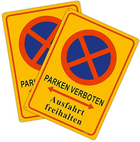 Andchi 2 Stück Parken Verboten Aluminium Metallschild, Verkehrszeichen, Wasserdicht und Rostbeständig 20 x 30 cm