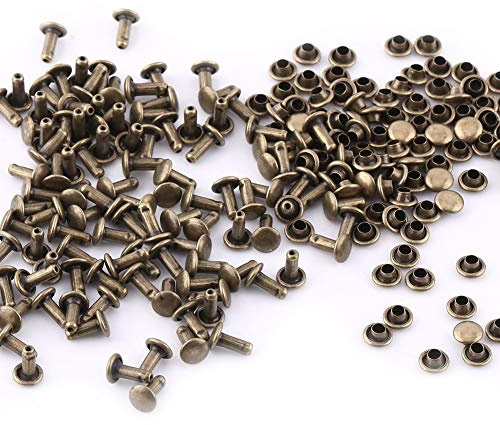 100 Sets Ledernieten Röhrenmetall Lederhandwerk Doppelniete(Antikes Messing)