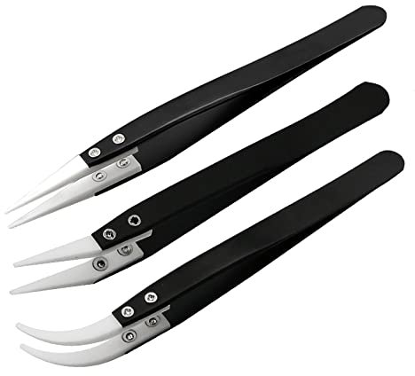 3Pcs Stainless Steel Ceramic Pointed Tweezers for Electronic Repair,Jewelry Making,Laboratory Work,High Temperature Resistant Insulated Clamping Tools