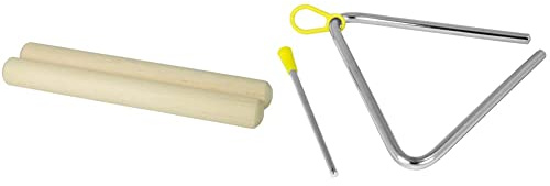 Theodore CLA7-NT Wooden Claves - Quality Rhythm Sticks - Natural - Pair & TRI7-2-MT 6 Triangle Instrument with Beater