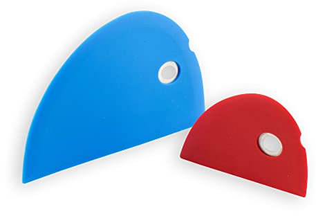 Messermeister Juego de raspadores de cuencos de silicona, incluye raspador azul grande y raspador rojo pequeño, para heladas, porciones, elevaciones y transferencias, fácil de limpiar y borde de