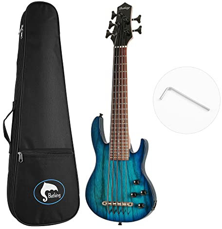 Batking Ukulele, Bass, Bünde, 5-saitige Ukulele, elektrischer Uku-Bass mit Gigbag (blau)