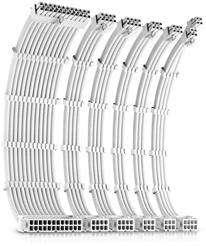 Okinos Cavi PSU, prolunga PC, 16 AWG 24 pin ATX / 4 + 4 pin EPS / 8pin PCI-E / 6pin PCI-E PSU, lunghezza 30 cm, con pettini, bianco
