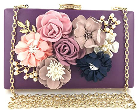 Kitty Flower Clutch Purse for Women Floral Evening Bags for Wedding Bride Formal Party (Purple)