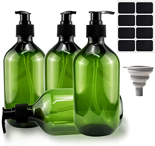 Seifenspender Shampoo Flaschen zum Befüllen Duschgel Spender 4 Stück Pumpspender 500ml Pumpflasche Shampoospender mit Wasserfesten Etiketten Trichter