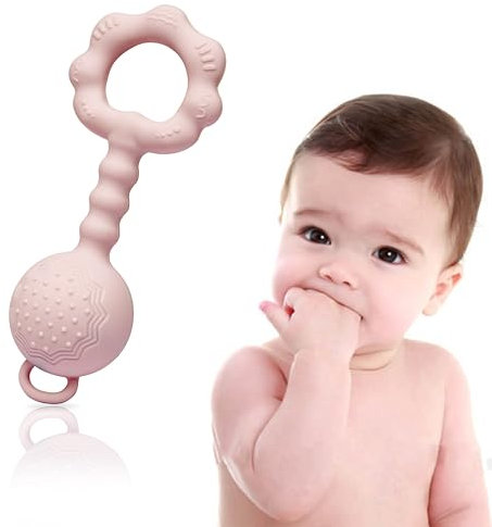 farout Beißring Baby Rassel &Greifling - BPA frei Babyspielzeug ab 3 Monate - Zahnungshilfe - Lernspielzeug - Motorik Förderung - Geschenk Baby 6 Monate Jungen Mädchen - Beißspielzeug Mit Rassel.