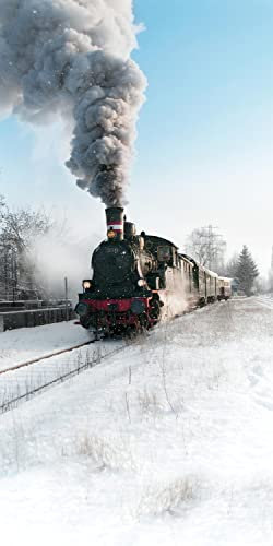 wandmotiv24 Türtapete Dampflok im Schnee, Eisenbahn, Rauch 80 x 200cm (B x H) - selbstklebend Vlies 150g Sticker für Türen, Türfolie, Aufkleber, M1398