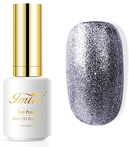 Gel Nagellack, IMTITI 1 PCS 15 ml Platin-Black Glitter UV Gel Nagellack,Nagellack Gel Nail Art Klassischer und All-MatchStil UV LED Soak Off Manicure Gel Lacquer Varnish