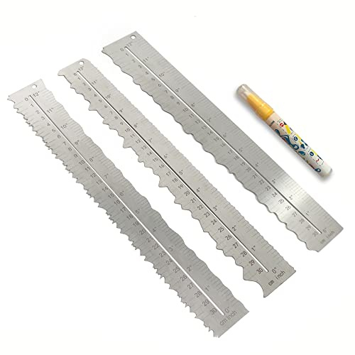 UPTTHOW Regla de rasgado de papel de metal de acero inoxidable para cortar papel a líneas onduladas, bordes irregulares e irregulares, herramienta de medición de 12 pulgadas para ingeniería, escuela,
