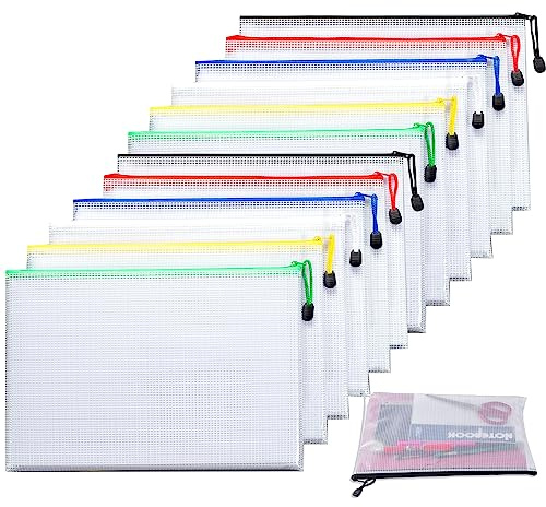 PLATEYTR 12 PCS Bolsas de Documentos Carpeta A4 con Cremallera de Malla, Bolsa de Archivo Zip para Documentos, Papel, cosméticos y artículos de Viaje