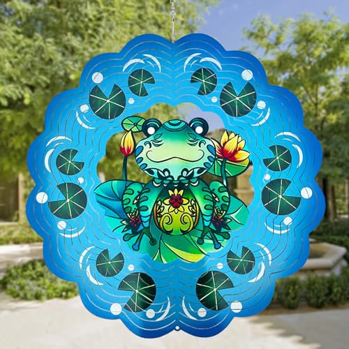 Frog Wind Spinners Birthday Gifts for Women Garden Ornaments outdoor Gardening Gifts for Mum Grandma,12inch 3D Hanging Metal Wind Sculpture for Outdoor&Indoor Decoration