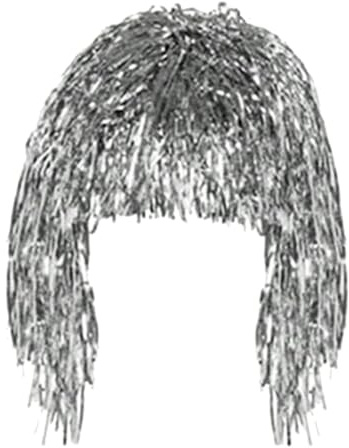 fxwtich Festliche Atmosphäre Perücke Dekoration Erwachsene Metallic Cosplay Supplies Disco Folie Lametta Glänzende Party für Silber