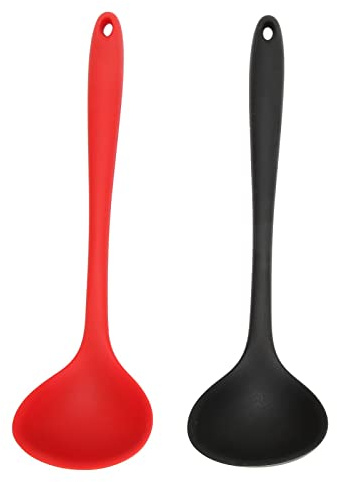 2 Pièces Cuillère à Soupe En Silicone, Petite Louche Multifonctionnelle Louche, Outil De Cuillère De Cuisine Avec Trou De Suspension Rond, Ustensiles de Cuisine Silicone pour La Cuisine