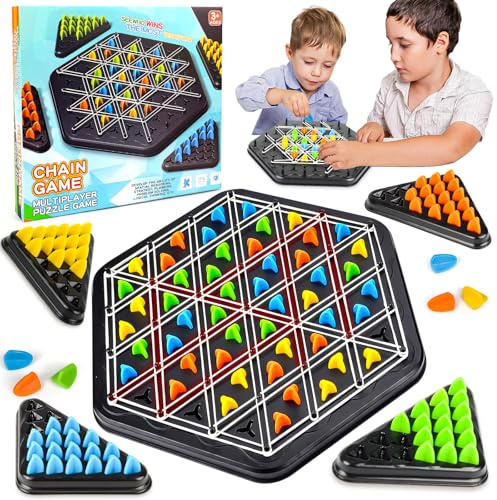 Triggle Spiel Triggle Geometrisches Schachspiel, Gesellschaftsspiele für Erwachsene, Interaktives Steckspiel, Chain Triangle Chess Game, Klassisches Strategie Steckbrettspiel für Familienfeiern